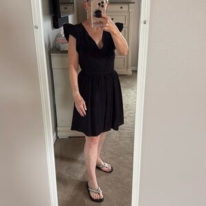 Express V Neck Flutter Sleeve Cinched Waist Black Mini Dress